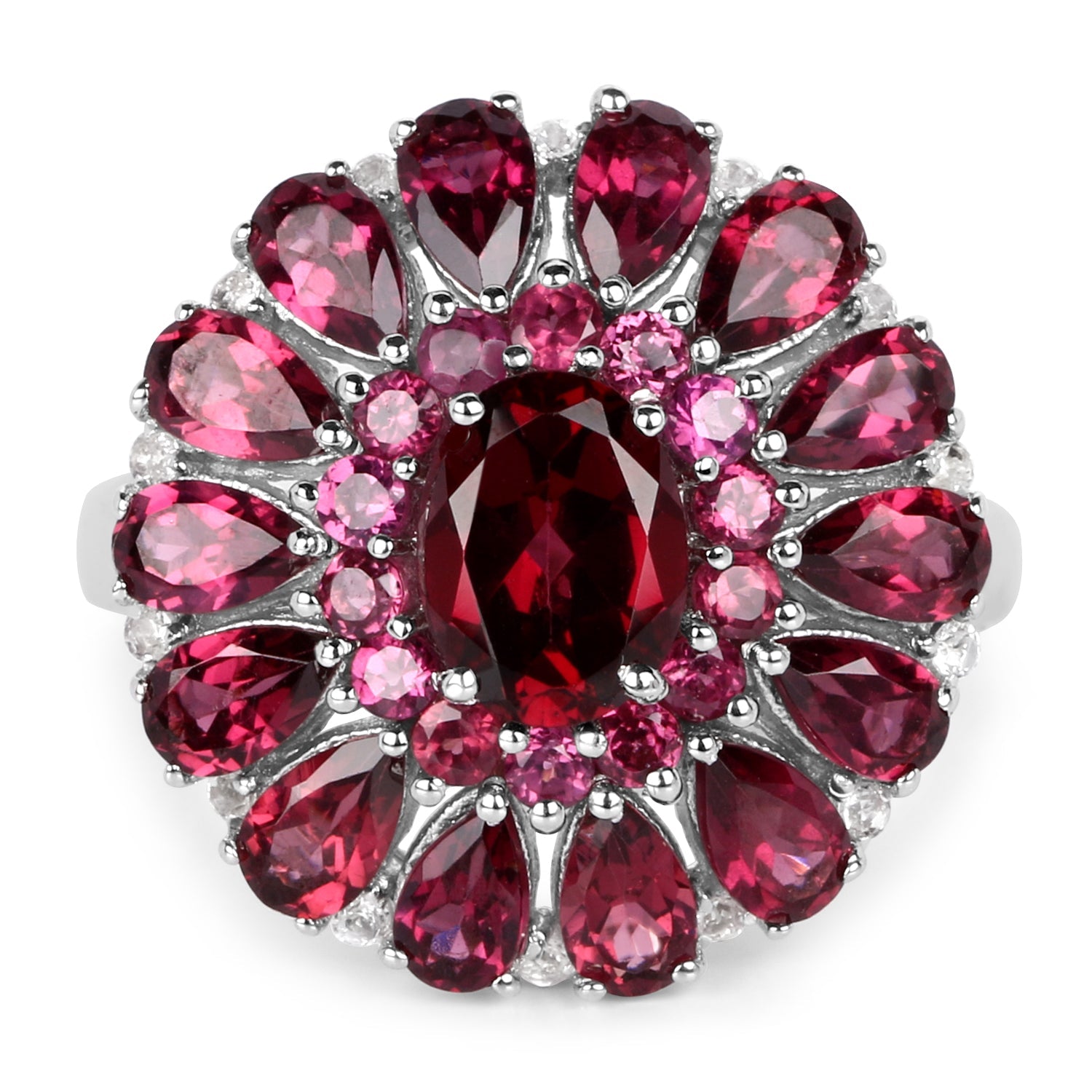 6.19 Carat Genuine Rhodolite and White Topaz .925 Sterling Silver Ring by Bids.com