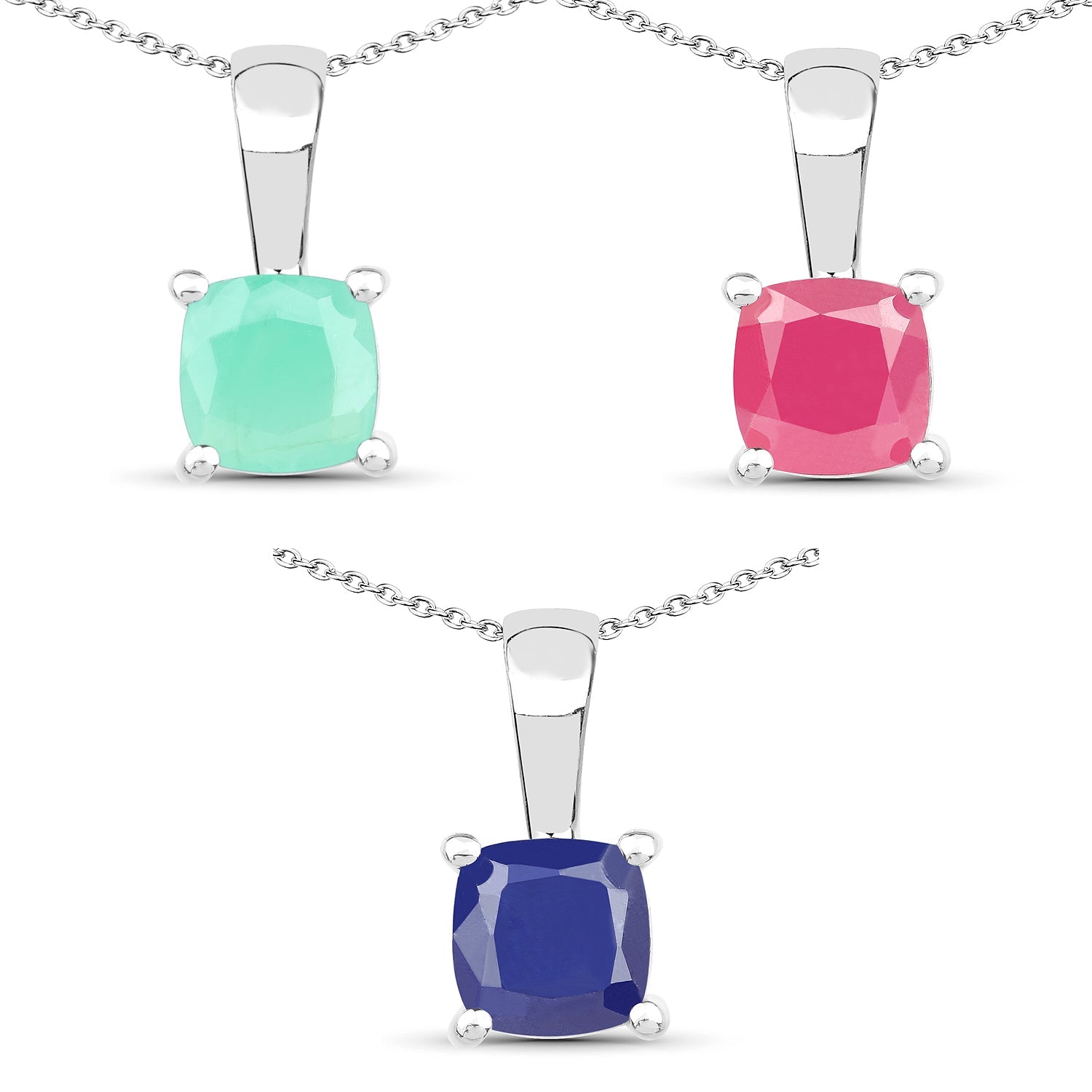 1.80 Carat Genuine Emerald, Glass Filled Ruby &amp; Glass Filled Sapphire .925 Sterling Silver Pendant by Bids.com