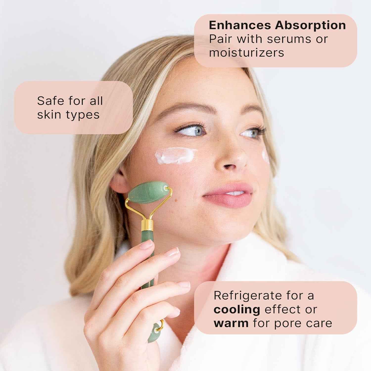 Jade Roller for Face - Smoothes Fine Lines &amp; Wrinkles, Face Massager Skin Care Tools with Small Eye Roller for Puffy Eyes, De-Puffing &amp; Firming Facial Tool, Self Care Gifts for Women