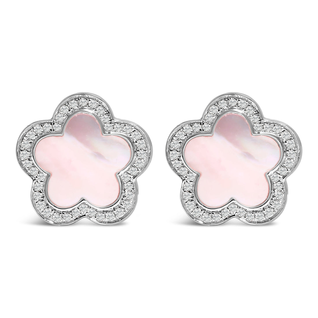 14K White Gold Mother of Pearl and 1/5 Cttw Diamond Halo Star Stud Earrings by Bids.com