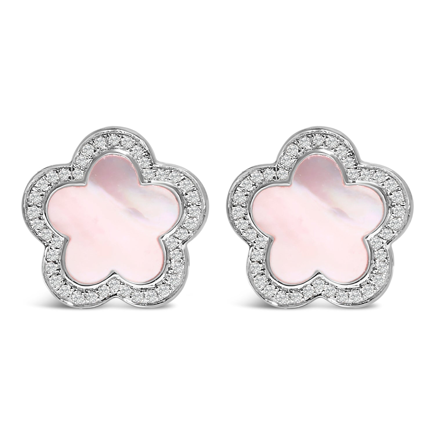 14K White Gold Mother of Pearl and 1/5 Cttw Diamond Halo Star Stud Earrings by Bids.com