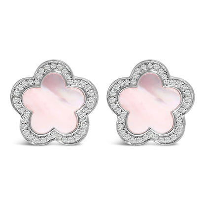 14K White Gold Mother of Pearl and 1/5 Cttw Diamond Halo Star Stud Earrings by Bids.com