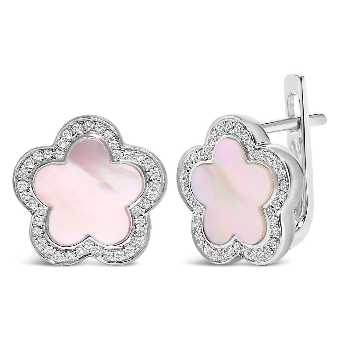 14K White Gold Mother of Pearl and 1/5 Cttw Diamond Halo Star Stud Earrings by Bids.com