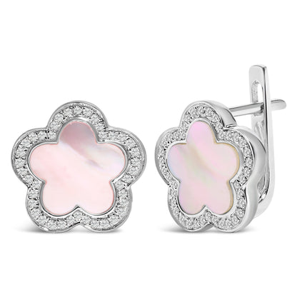 14K White Gold Mother of Pearl and 1/5 Cttw Diamond Halo Star Stud Earrings by Bids.com