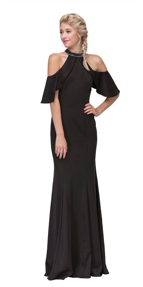 CLEARANCE - Eureka 6110 Cold Shoulder High Neckline Mermaid Gown (Size XS) by DiscountDressShop