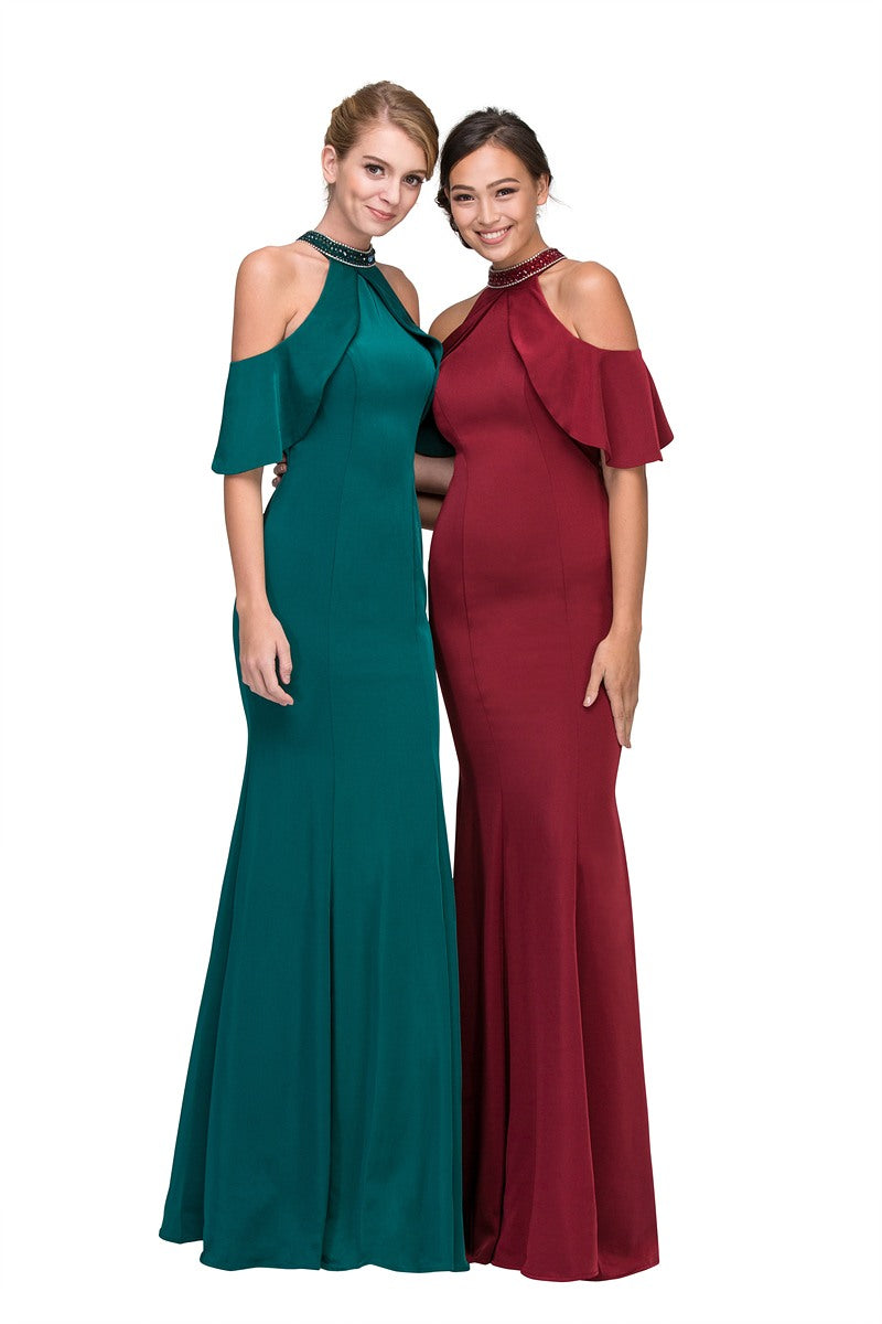 CLEARANCE - Eureka 6110 Cold Shoulder High Neckline Mermaid Gown (Size XS) by DiscountDressShop