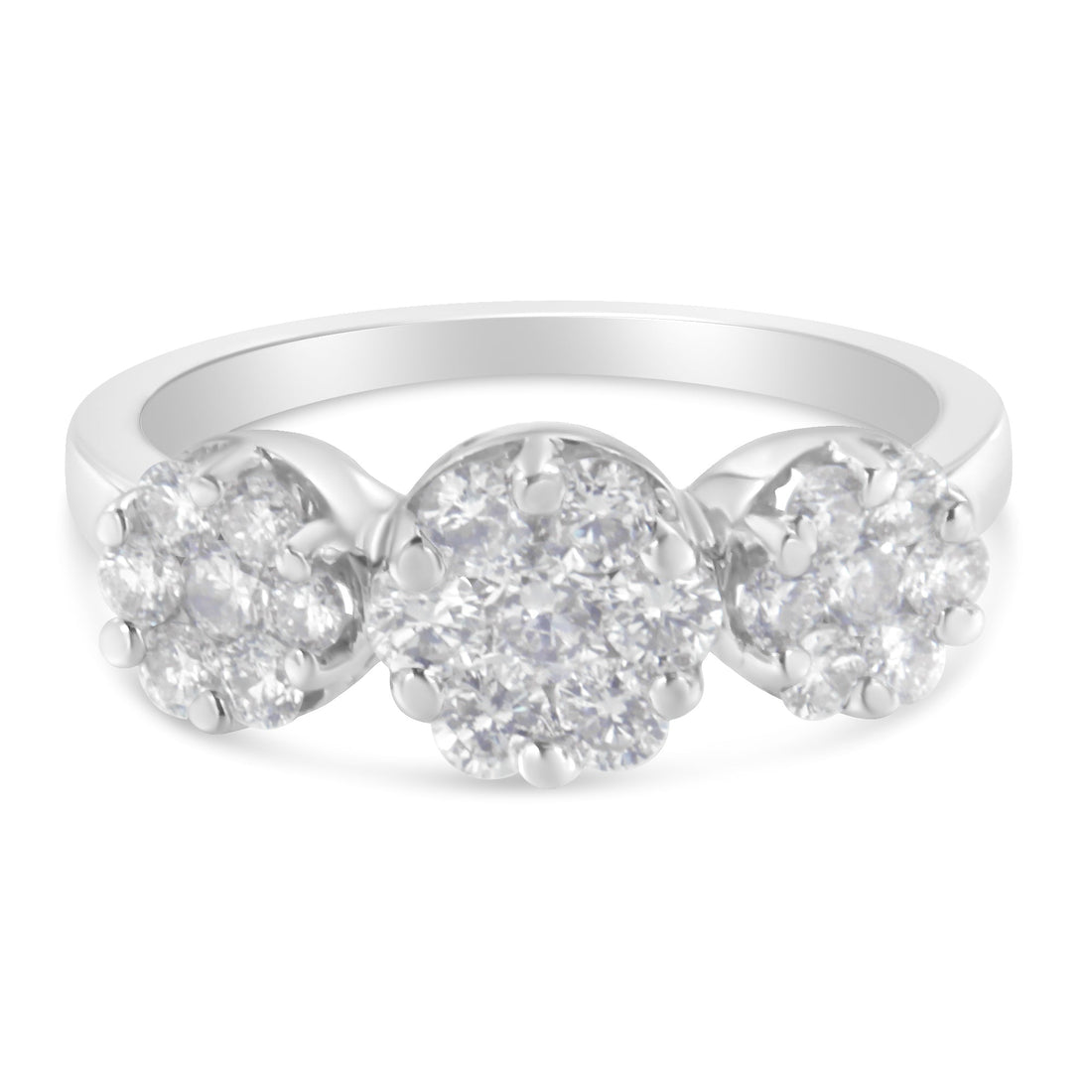 14K White Gold 1-1/4 Cttw Brilliant Cut Diamond Three Round Floral Clusters Engagement or Fashion Ring (H-I Color, SI2-I1 Clarity) - Size 6 by Bids.com
