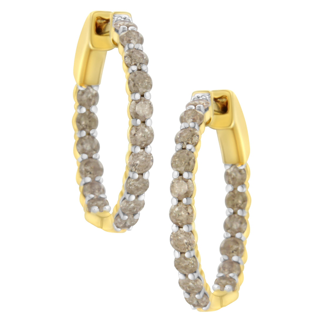 10K Yellow Gold Plated Sterling Silver Diamond Hoop Earrings (2 cttw, K-L Color, I2-I3 Clarity) by Bids.com