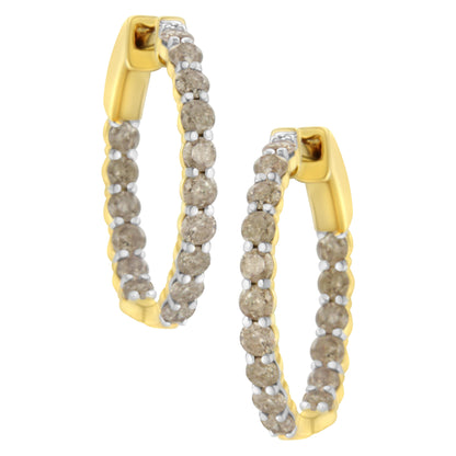 10K Yellow Gold Plated Sterling Silver Diamond Hoop Earrings (2 cttw, K-L Color, I2-I3 Clarity) by Bids.com