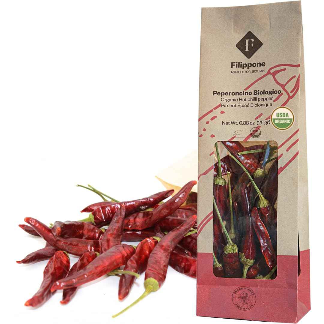 Filippone, Organic Whole Dried Chili Pepper on the Stem, 0.88oz (25g)