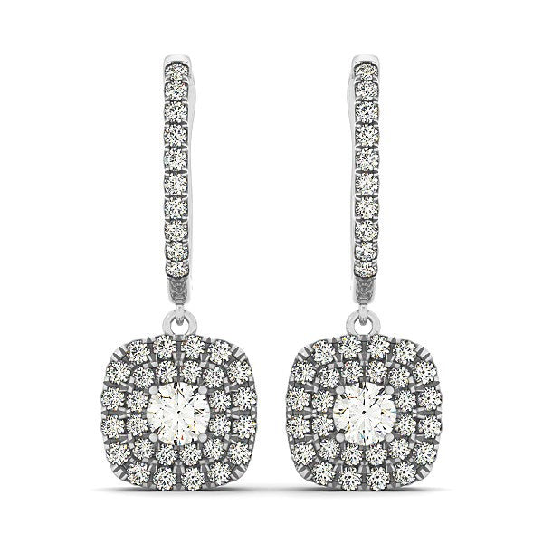 14k White Gold Double Halo Cushion Outer Shaped Diamond Earrings (3/4 cttw) by Bids.com