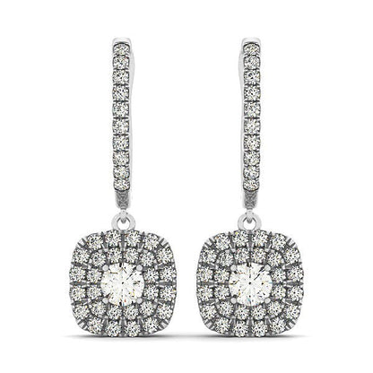 14k White Gold Double Halo Cushion Outer Shaped Diamond Earrings (3/4 cttw) by Bids.com
