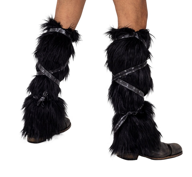 Pair of Black Faux Fur Leg Warmers by Rave Fix