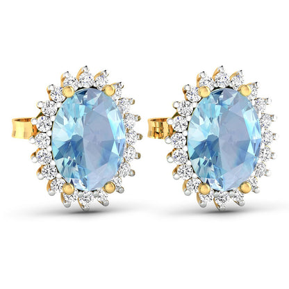 2.36 Carat Genuine Aquamarine and White Diamond 14K Yellow Gold Earrings by Bids.com