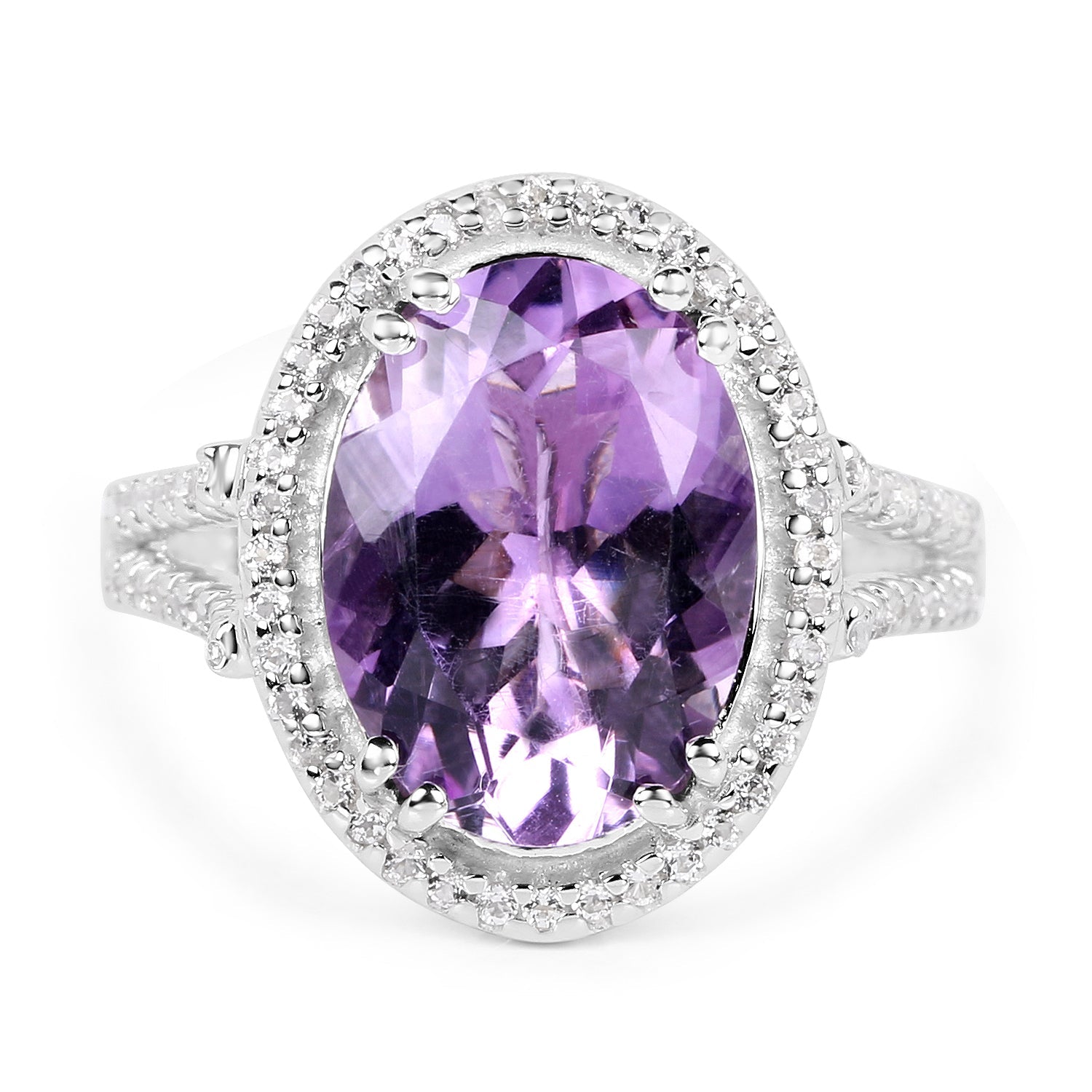5.55 Carat Genuine Amethyst &amp; White Topaz .925 Sterling Silver Ring by Bids.com