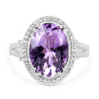 5.55 Carat Genuine Amethyst &amp; White Topaz .925 Sterling Silver Ring by Bids.com
