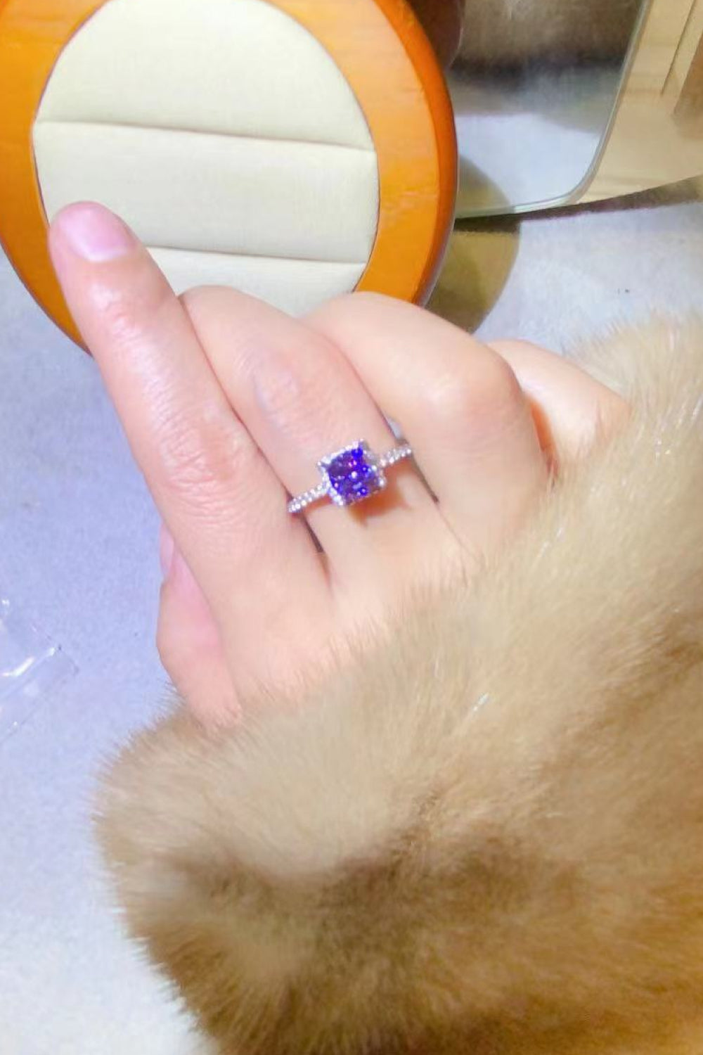 1 Carat Purple Sparkala™ Platinum-Plated Square Ring by Sparkala