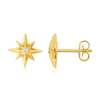 14K Yellow Gold High Polish North Star Diamond Earrings by Bids.com