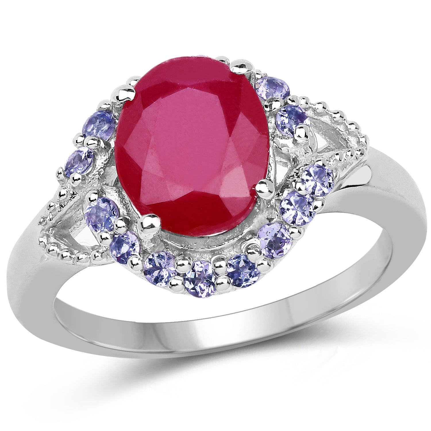 4.03 Carat Genuine Glass Filled Ruby &amp; Tanzanite .925 Sterling Silver Ring by Bids.com