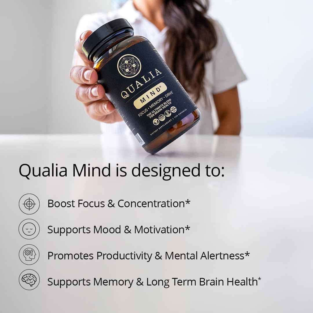 QUALIA MIND | The Ultimate Blend For Brain Health* | Doctor-Formulated Nootropic To Fuel Focus &amp; Concentration* | Supports Long Term Brain Health| Maintain Drive &amp; Productivity | 2 Month Supply