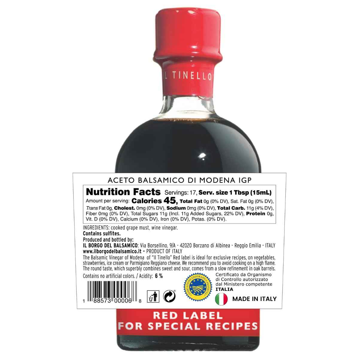 IL TINELLO, Aceto Balsamico di Modena IGP, Red Label, (8.5 fl oz) 100ml