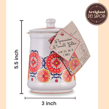 Artigiani dei Sapori, Dried Whole Hot Chili Peppers Ceramic Jar, 0.7oz (19g)