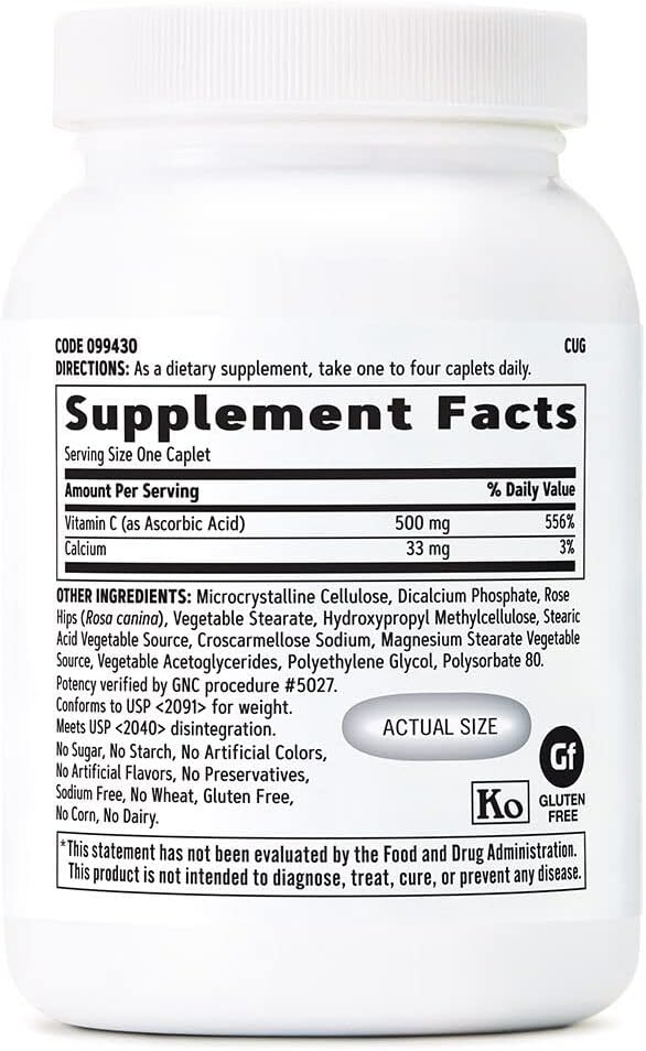 GNC Vitamin C 500mg, 250 Caplets by Top Vita Shop