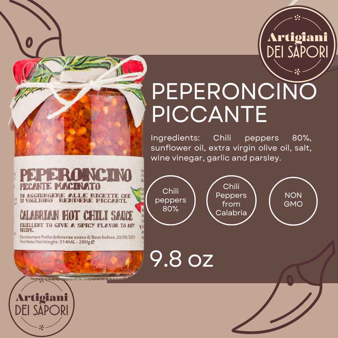 Artigiani dei Sapori, Crushed Calabrian Chili Peppers In Oil Glass 9.8 oz (277g)