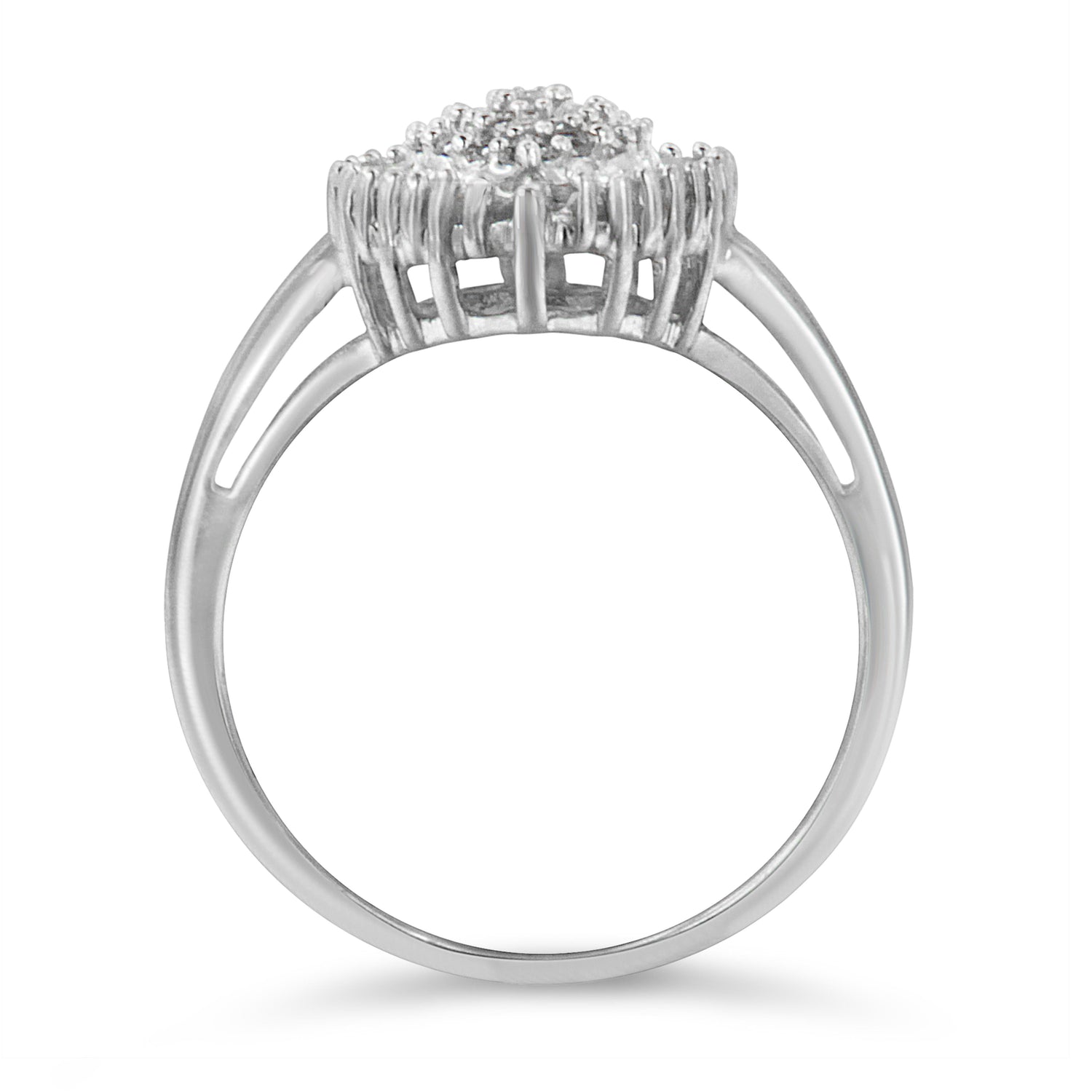 10K White Gold 1/2 Cttw Round &amp; Baguette Cut Diamond Pear Shaped Domed PavÃ© Cluster with Halo Cocktail Ring (H-I Color, SI1-SI2 Clarity) - Size 5 by Bids.com