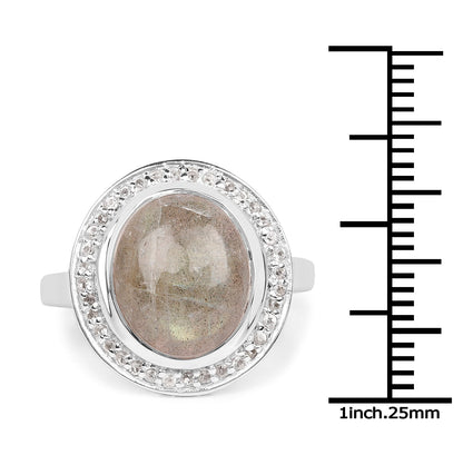 5.43 Carat Genuine Labradorite and White Topaz .925 Sterling Silver Ring by Bids.com
