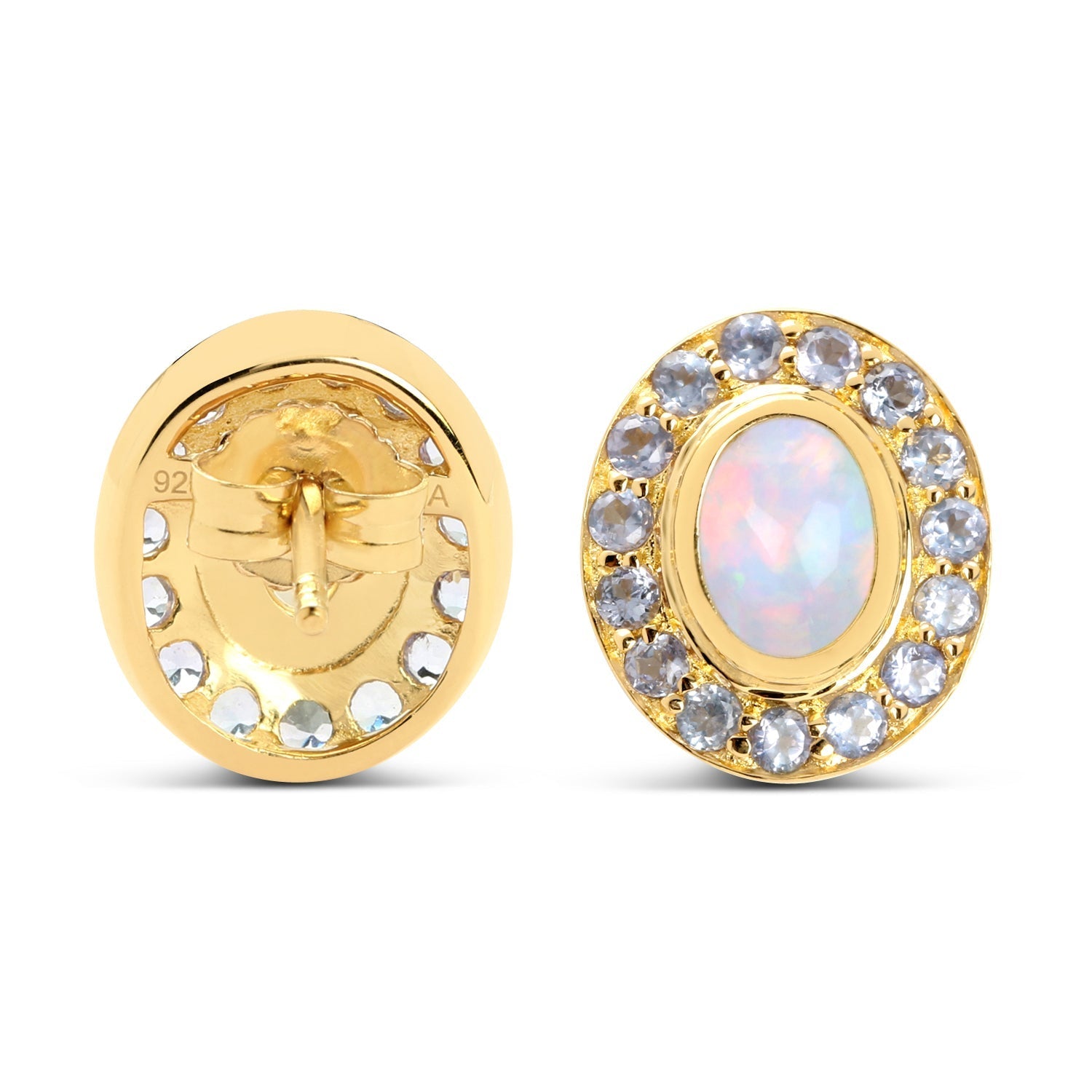 14K Yellow Gold Plated 2.01 Carat Genuine Ethiopian Opal and Tanzanite .925 Sterling Silver Earrings  DestGlow