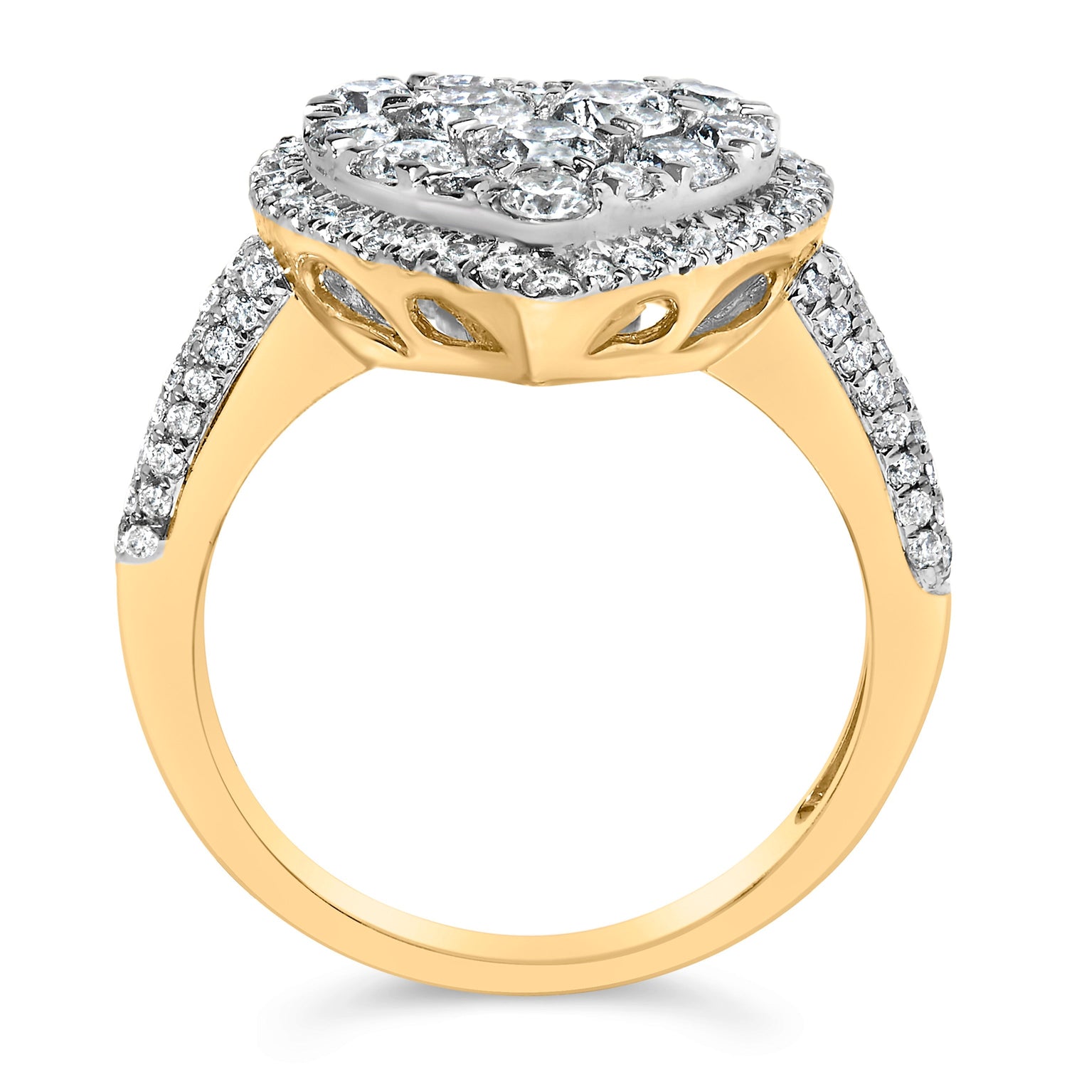 14K Yellow Gold 1 1/2 Cttw Diamond Heart Shaped Composite Ring (H-I Color, SI2-I1 Clarity) - Ring Size 7  DestGlow