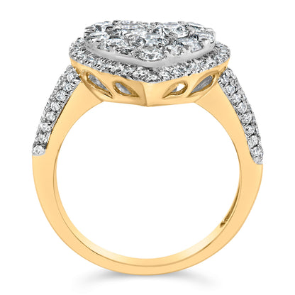 14K Yellow Gold 1 1/2 Cttw Diamond Heart Shaped Composite Ring (H-I Color, SI2-I1 Clarity) - Ring Size 7  DestGlow