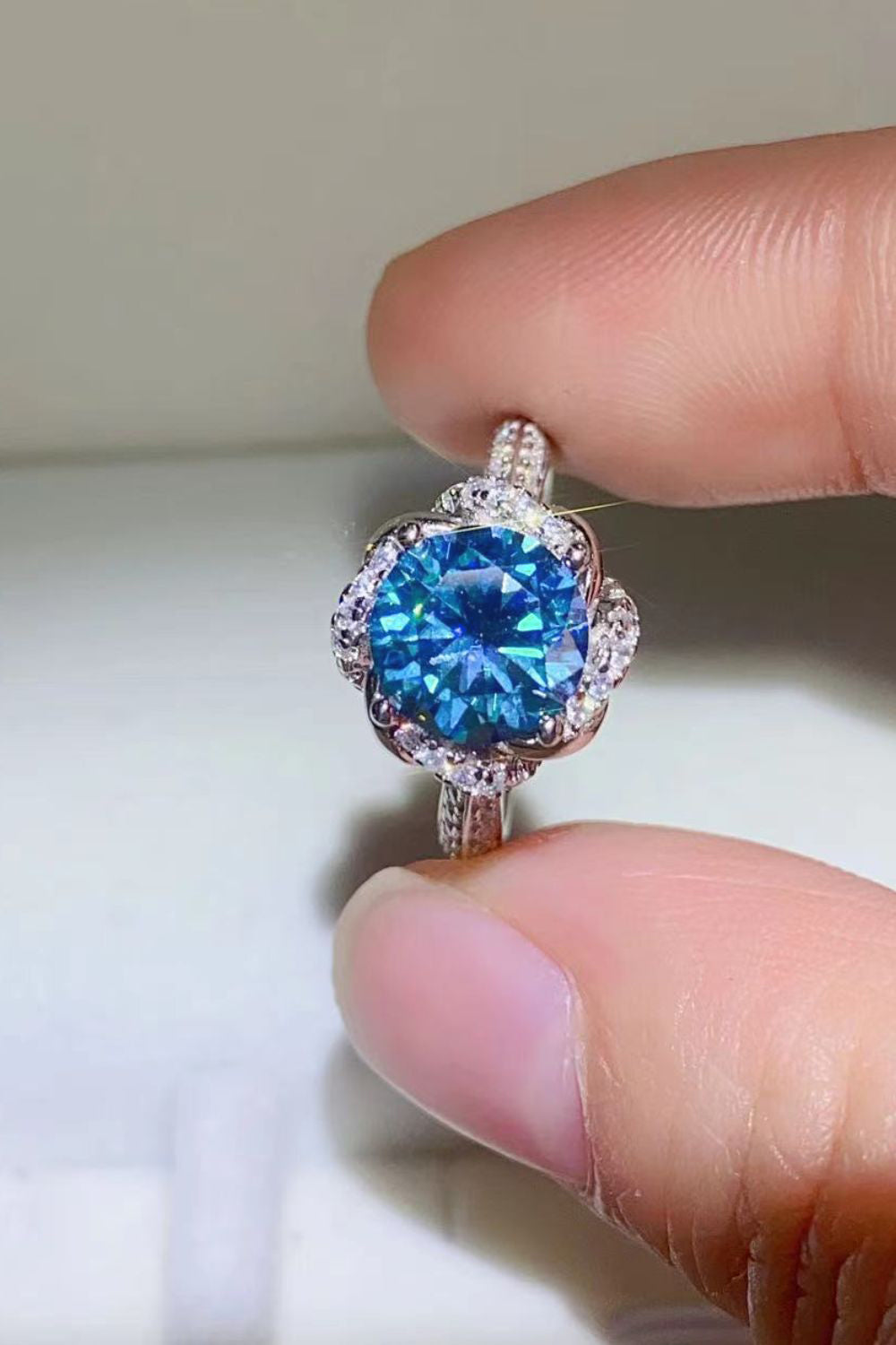 2 Carat Cobalt Blue Blue Brilliant Round Cut Sparkala™ Platinum Over Pure Sterling Silver Ring by Sparkala