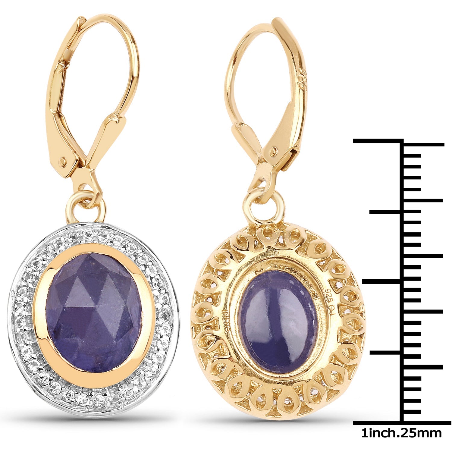 14K Yellow Gold Plated 7.42 Carat Genuine Tanzanite and White Topaz .925 Sterling Silver Earrings by Bids.com