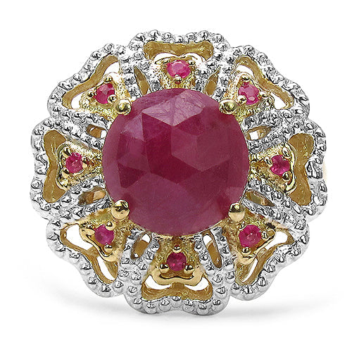14K Yellow Gold Plated 5.56 Carat Genuine Pink Sapphire, Ruby &amp; White Diamond .925 Sterling Silver Ring by Bids.com