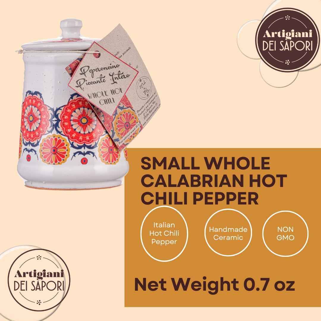 Artigiani dei Sapori, Dried Whole Hot Chili Peppers Ceramic Jar, 0.7oz (19g)
