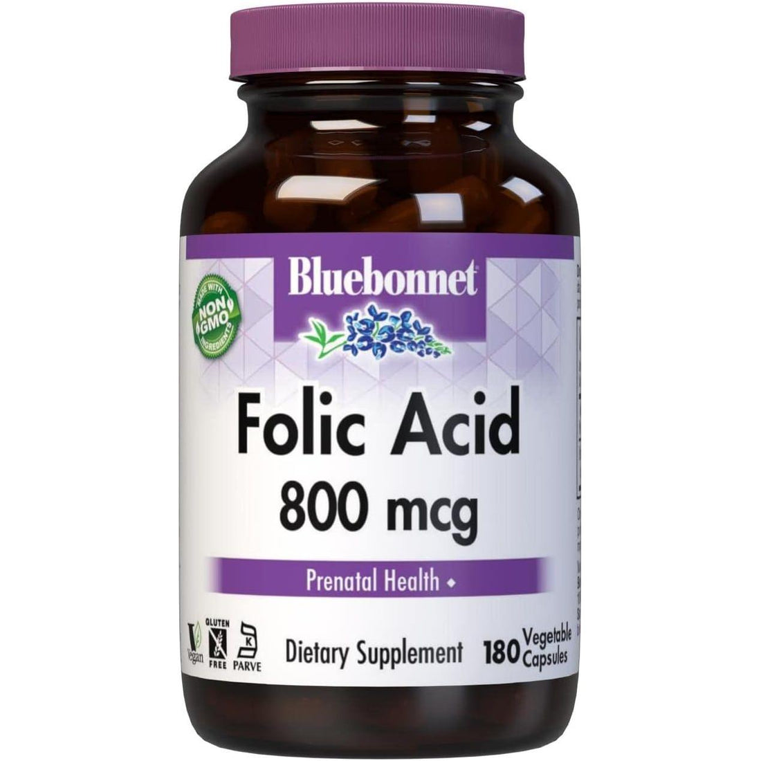 Bluebonnet Nutrition - Folic Acid 800 mg. 90 Vegetarian Capsules by Pasteur Pharmacy
