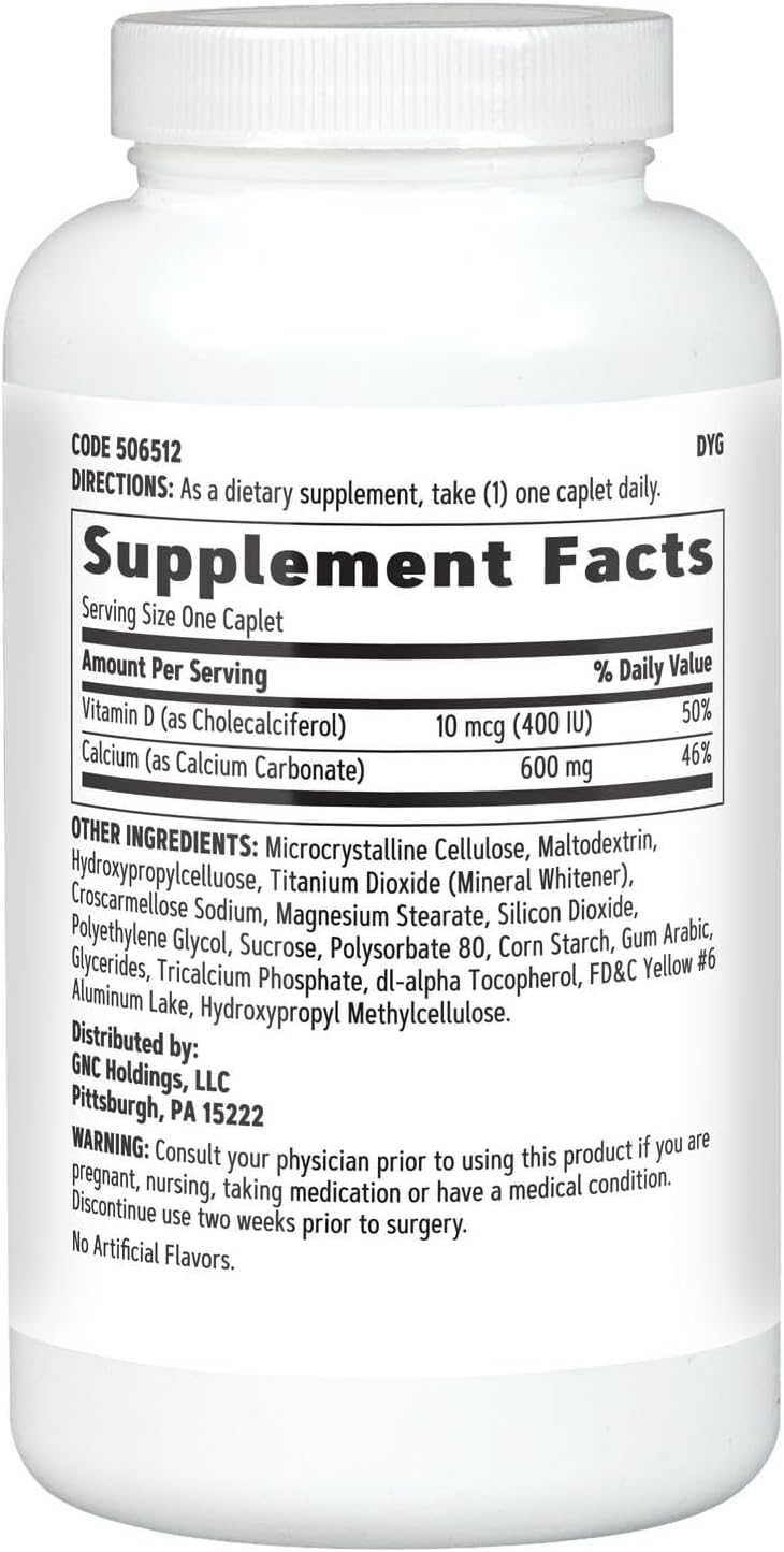 GNC CALCIUM 600 Plus + VITAMIN D-3 (225 Caplets) by Top Vita Shop