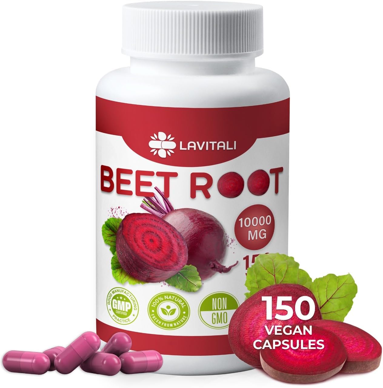 Beet Root Extract Capsules No Gluten, No Sugar, Vegan Capsules, High Concentrated Herbal Beet Root Extract. by FreshDrinkUS - Natural and Premium Herbal Tea