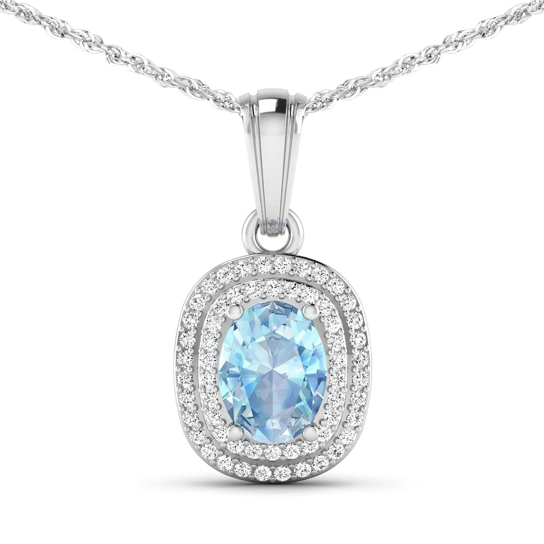 1.35 Carat Genuine Aquamarine and White Diamond 14K White Gold Pendant by Bids.com