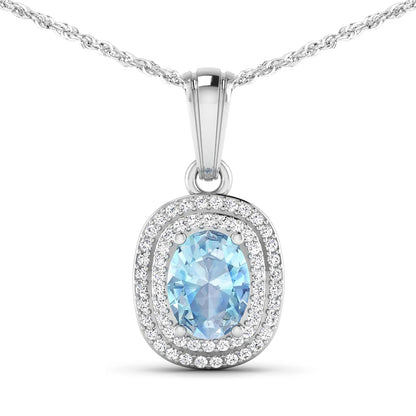 1.35 Carat Genuine Aquamarine and White Diamond 14K White Gold Pendant by Bids.com