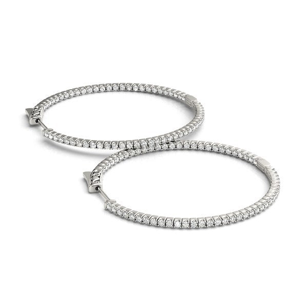 14k White Gold Slim Two Sided Diamond Hoop Earrings (1 1/2 cttw) by Bids.com