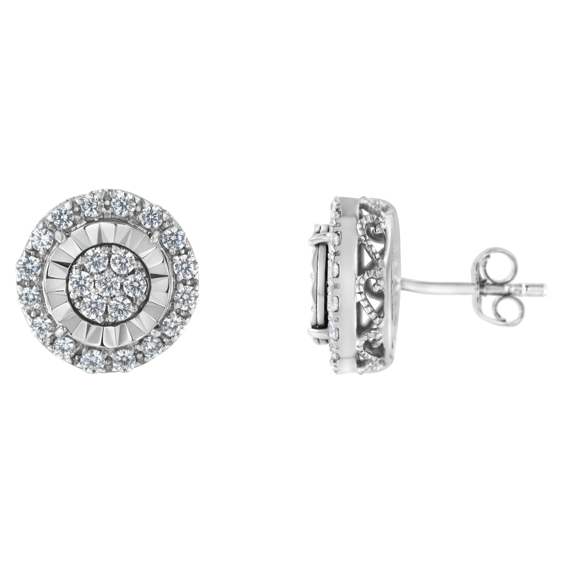 Sterling Silver Diamond Cluster Earrings (1 cttw, I-J Color, I2-I3 Clarity) by Bids.com