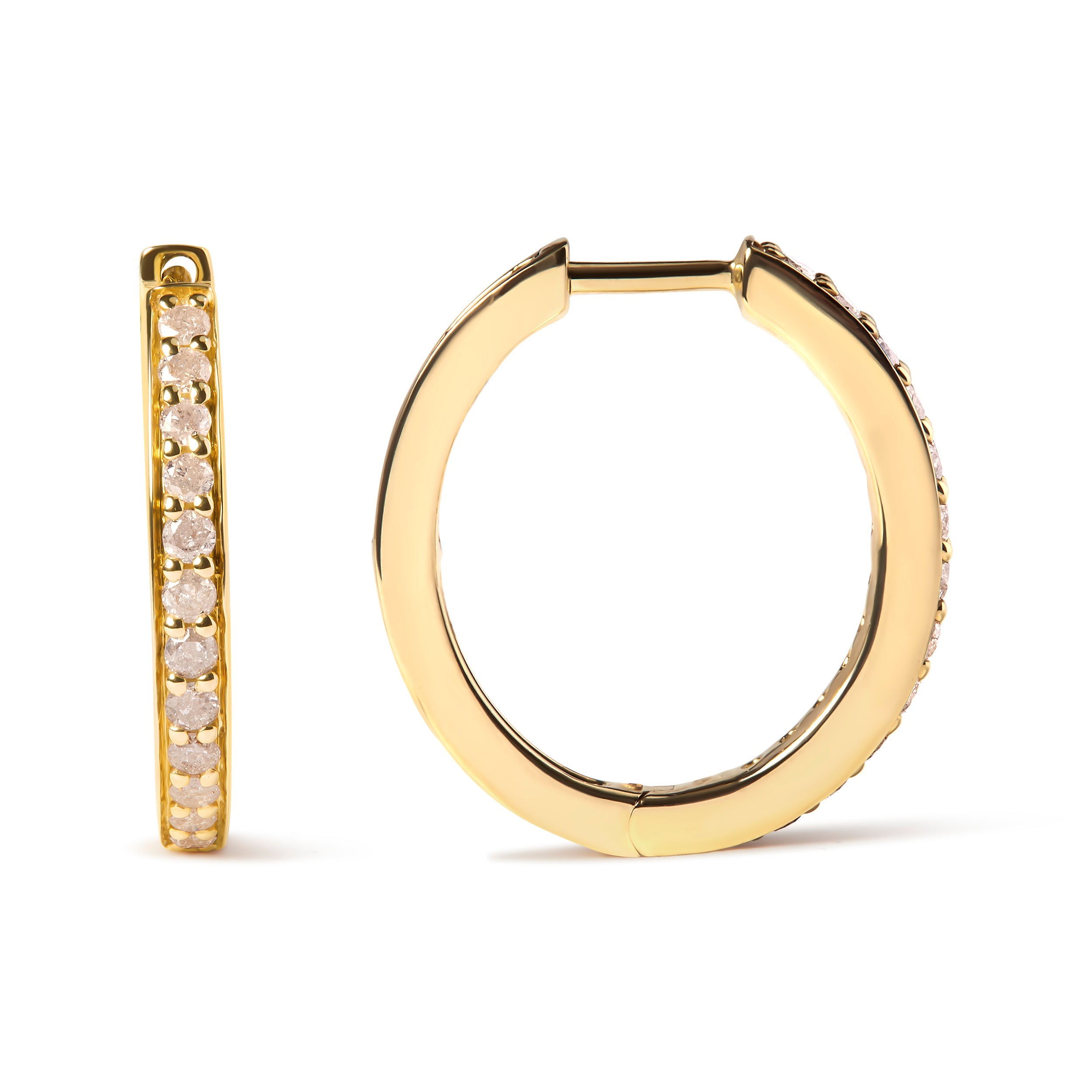 10K Yellow Gold 1/2 Cttw Round-Cut Diamond Hoop Earrings (I-J Color, I2-I3 Clarity) by Bids.com