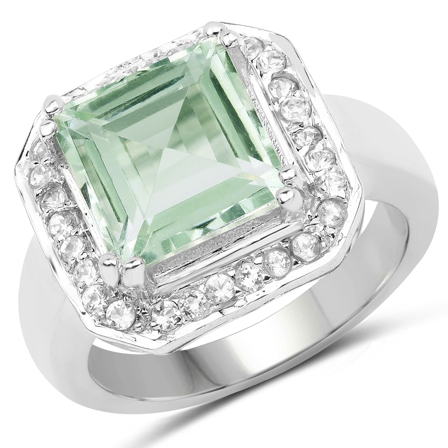 5.21 Carat Genuine Green Amethyst and White Topaz .925 Sterling Silver Ring by Bids.com