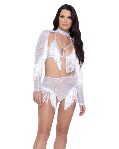 Sequin Fishnet Triangle Tie Top by Rave Fix