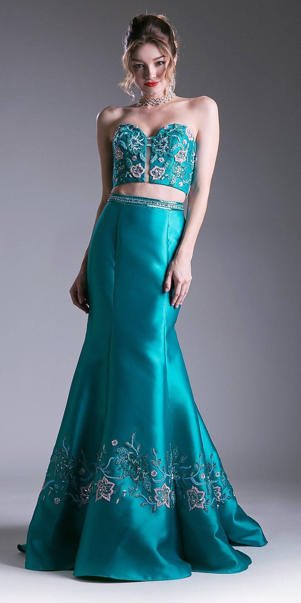 Cinderella Divine 62211 Bead Embroidered Two-Piece Gown Strapless by DiscountDressShop