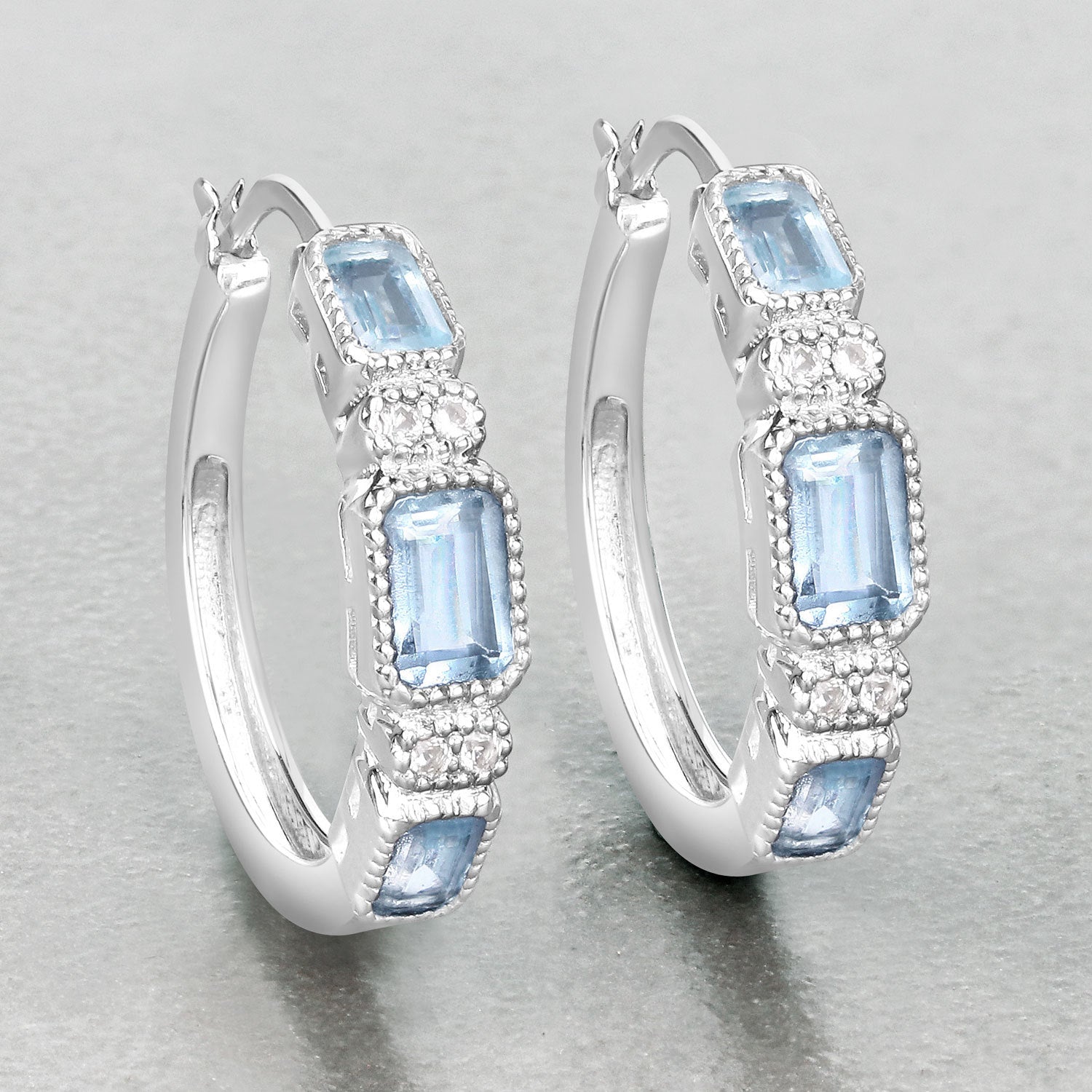 2.66 Carat Genuine Blue Topaz and White Topaz .925 Sterling Silver Earrings  DestGlow