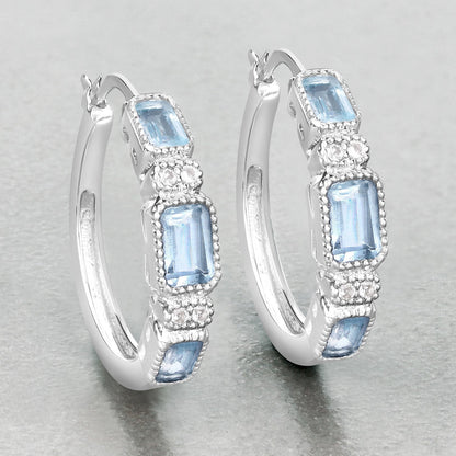 2.66 Carat Genuine Blue Topaz and White Topaz .925 Sterling Silver Earrings  DestGlow
